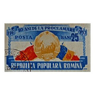 1957 Romanian Coat of Arms and Flags Stamp Poster