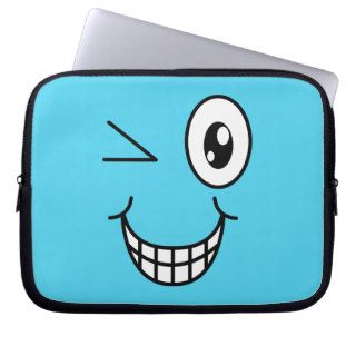 Crazy Winking Cartoon Smiley Face Laptop Sleeve