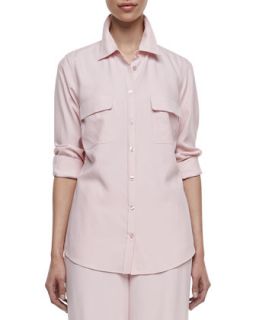 Womens Long Sleeve Silk Safari Shirt   Go Silk   Soft pink (MEDIUM (8/10))