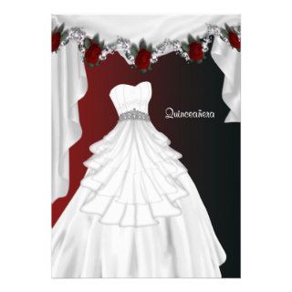 Party Dress Red Rose Quinceanera Invitations