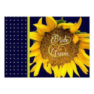 Sunflower Dotted Navy  with Monogram Personalized Invitations