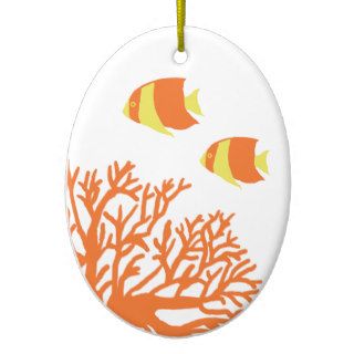 Orange and Yellow Tropical Coral and Angelfish Ornament