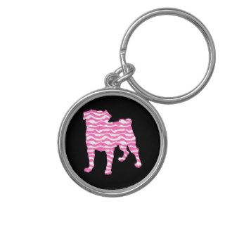 Super Cute Customizable Pink Zebra Print Pug Keychains