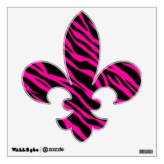 Pink Zebra Print Fleur de Lis Wall Cling Room Stickers