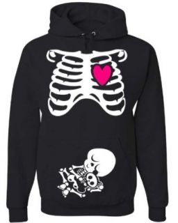 Halloween NON Maternity Pullover Hoodie Costume   Pregnant Skeleton X Ray   Rib Cage and Baby   Funny Baby Shower Gift (Medium) Clothing