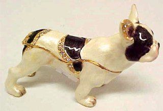 Jeweled French Bulldog Trinket Box Crystals Bull Dog   Decorative Boxes