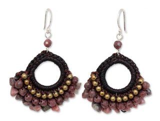 Rhodonite chandelier earrings, 'Rose Lanna' Drop Earrings Jewelry