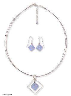 Dichroic art glass jewelry set, 'Dancing Diamond'   Modern Art Glass Pendant Jewelry Set Jewelry