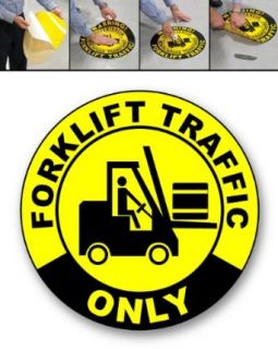 Concrete Graphics, 17" Circle, "Forklift Traffic Only" in/outdoor, non skid, adhesive backing Industrial Warning Signs