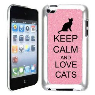 Pink Apple iPod Touch 4th Glitter Bling Hard Case Cover GT212 Keep Calm and Love Cats Cell Phones & Accessories