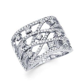 14k White Gold Large Diamond Cross Over Ring Band .94ct (G H Color, I1 Clarity) Jewelry