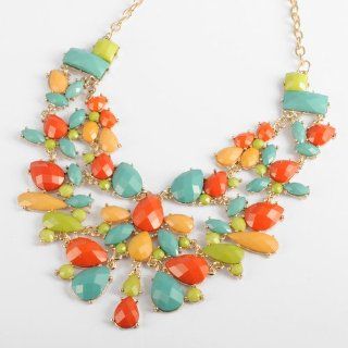 Fashion Gold Chain Colorized Water Drop Resin Beads Hollow Pendant Statement Necklace Jewelry