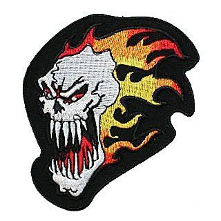 Flaming Skull Embroidered iron on Motorcycle Biker Applique Patch