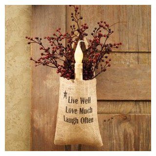 Vintage Hanging Burlap Bag   Live Well Love Much Laugh Often (4 in x 7 in)   Decorative Vases