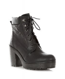 Limited Black Chunky Leather Lace Up Boots