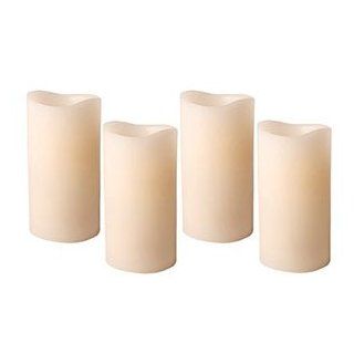 Set of 4 Battery Operated Smooth Wax Flameless Ivory Pillar Candle with Timer, 3" x 8"   Led Flickering Pillar Candle With Timer  