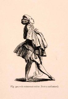 1876 Wood Engraving Caricature Waiter 18th Century French Costume Servant Art   Original Engraving   Prints