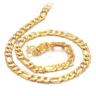 K DESIGN Luxury Figaro Link Chain Necklace   18k Gold Plated for Cool Men 20"  Other Products  