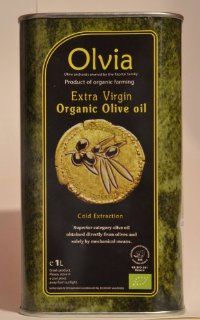 Olvia Extra Virgin Organic Olive Oil 1L Can. Superior category olive oil obtained directly from olives and solely by mechanical means. Product of Greece. (1L)  Grocery & Gourmet Food