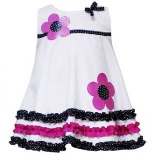 Rare Editions Girls 2T 4T White Flower Applique Ruffle Border Seersucker Dress Playwear Dresses Clothing