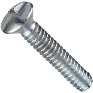 Steel Machine Screw, Zinc Plated Finish, Oval Head, One Way Slotted Drive, Meets ASME B16.6.3, 1" Length, Fully Threaded, #10 24 UNC Threads, Made in US (Pack of 50)