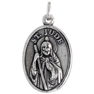 Sterling Silver Saint Jude of Thaddeus Oval shaped Medal Pendant, 7/8 inch (23 mm) tall Jewelry