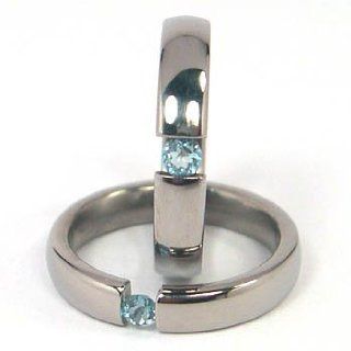 4mm Titanium Tension Set Ring, Aquamarine Bands, Free Sizing 4.5 11 Rumors Jewelry Company Jewelry