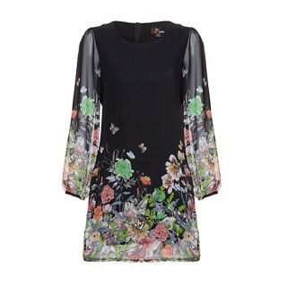 Yumi Black Butterfly and floral sleeved dress