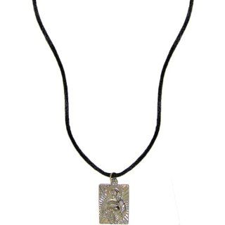 Buddha Necklace On Satin Cord, Ours Alone, Quality Made in Usa, in Silver Tone with Black Finish Jewelry