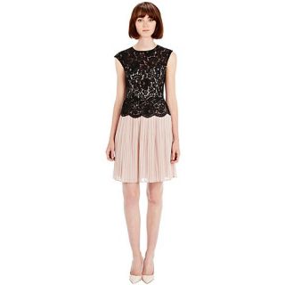Warehouse Lace bodice pleat skirt dress