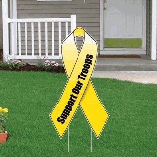 Support Our Troops Yellow Ribbon Yard Sign w/ Short Stakes  Patio, Lawn & Garden