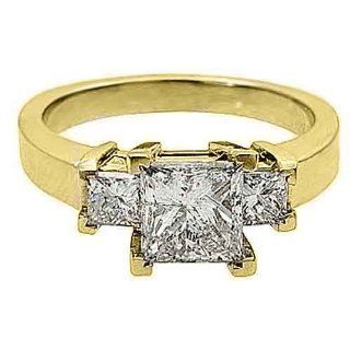 14k Yellow Gold 2 Carat Princess Cut Past Present Future 3 Stone Diamond Ring TheJewelryMaster Jewelry