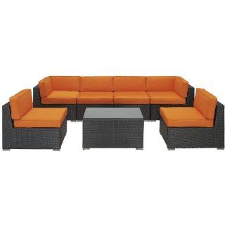 LexMod Aero Outdoor Wicker Patio 7 Piece Sectional Sofa Set in Espresso with Orange Cushions  Outdoor And Patio Furniture Sets  Patio, Lawn & Garden