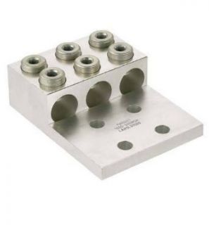 Panduit LAM3LD1000 121Y Three Barrel Lug, Four Hole, 500 kcmil   1000 kcmil Conductor Size Range, 1/2" Stud Hole Size, 1.75" Stud Hole Spacing, 1/2" Hex Size, 0.56" Tongue Thickness, 5.27" Width, 1.88" Overall Height, 6.19&quo