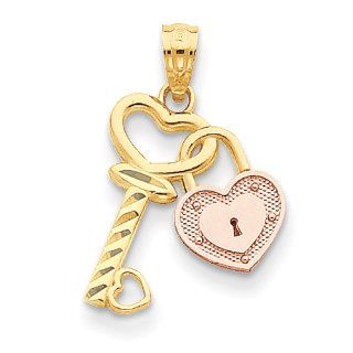 14k Two tone Heart Lock & Key Pendant Jewelry