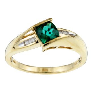 10k Yellow Gold Created Emerald and Diamond Ring (Size 7) Gemstone Rings