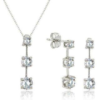 Sterling Silver CZ Past Present Future Pendant & Earrings Set Jewelry