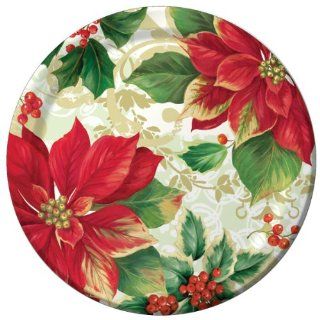 Poinsettia Parade 9 inch Paper Plates 8 Per Pack Kitchen & Dining