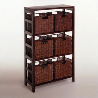 Winsome Leo 3 Section Storage Shelf and 6 Wired Baskets in Espresso   92610