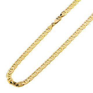 14K Yellow Gold 6.4mm Flat Mariner High Polish Finished Chain Necklace with Lobster Claw Clasp   18" Inches The World Jewelry Center Jewelry