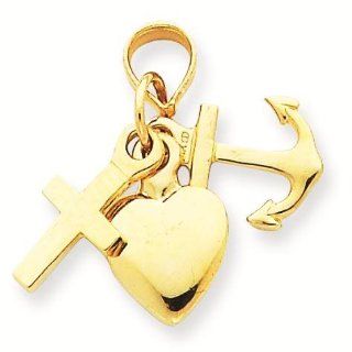 14k Faith, Hope & Charity Charm Pendant   Gold Jewelry Reeve and Knight Jewelry