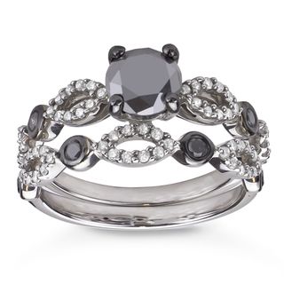 Sterling Silver 1 1/2ct TDW Black and White Diamond Bridal Ring Set (H I, I1 I2) Bridal Sets