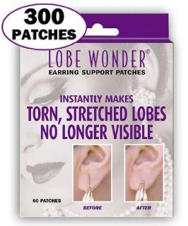 Lobe Wonder 300 Invisible Earring Ear Lobe Support Patches   Provides Relief for Damaged, Streched Ear Lobes and Helps Protect Healthy Ear Lobes Against Tearing Health & Personal Care