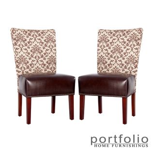Portfolio Duet Emma Pecan Fabric and Coffee Brown Renu Leather Armless Chair (Set of 2) PORTFOLIO Dining Chairs