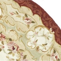 Hand hooked Aubusson Ivory/ Burgundy Wool Rug (3' Round) Safavieh Round/Oval/Square