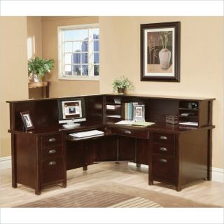 Kathy Ireland Home by Martin Tribeca Loft Cherry LHF L Shaped Executive Desk with Reception Hutch   TLC684L TLC679 PKG