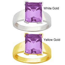 10k Gold Emerald cut Synthetic Amethyst Solitaire Ring Gemstone Rings