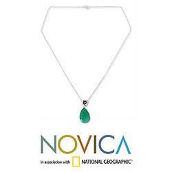 Sterling Silver 'Green Rose Lover' Chalcedony Necklace (Thailand) Novica Necklaces