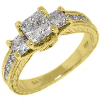18k Yellow Gold 2.29 Carats Princess Cut Past Present Future 3 Stone Diamond Ring TheJewelryMaster Jewelry