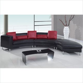 Global Furniture USA 919 3 Piece Sectional in Black with Red Pillows   U919 BL/R 1